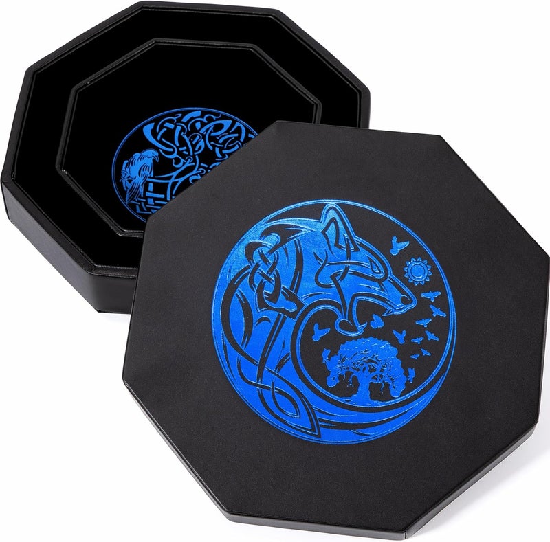 Soar Forge DND Dice Tray - Premium 9 Inch Tray for Dungeons and Dragons: Exquisitely Detailed Dark Blue World Tree & Wolf Raven Design - Perfect Rolling & Box Storage to Protect Your Dice for D&D and RPG - Image 5